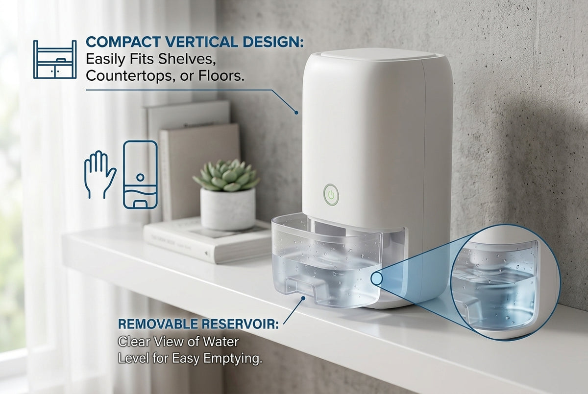 Mini Dehumidifier for Bedroom & Bathroom – Compact Quiet Moisture Collector for Closet, RV, Laundry Room, Small Room & Home