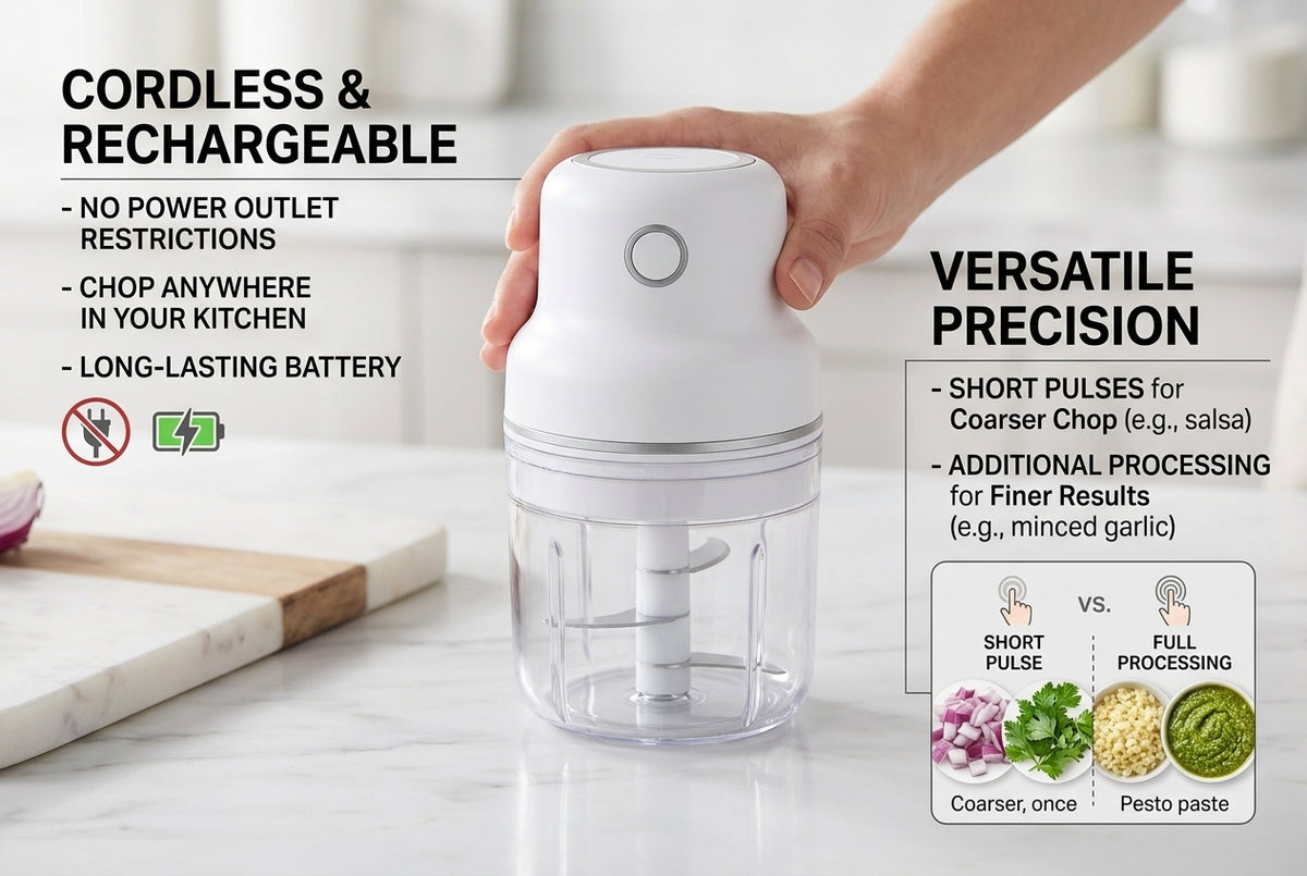 Electric Mini Food Chopper – Rechargeable Compact Vegetable Chopper, Garlic Mincer & Kitchen Food Processor for Onion, Herbs, Nuts & Meal Prep