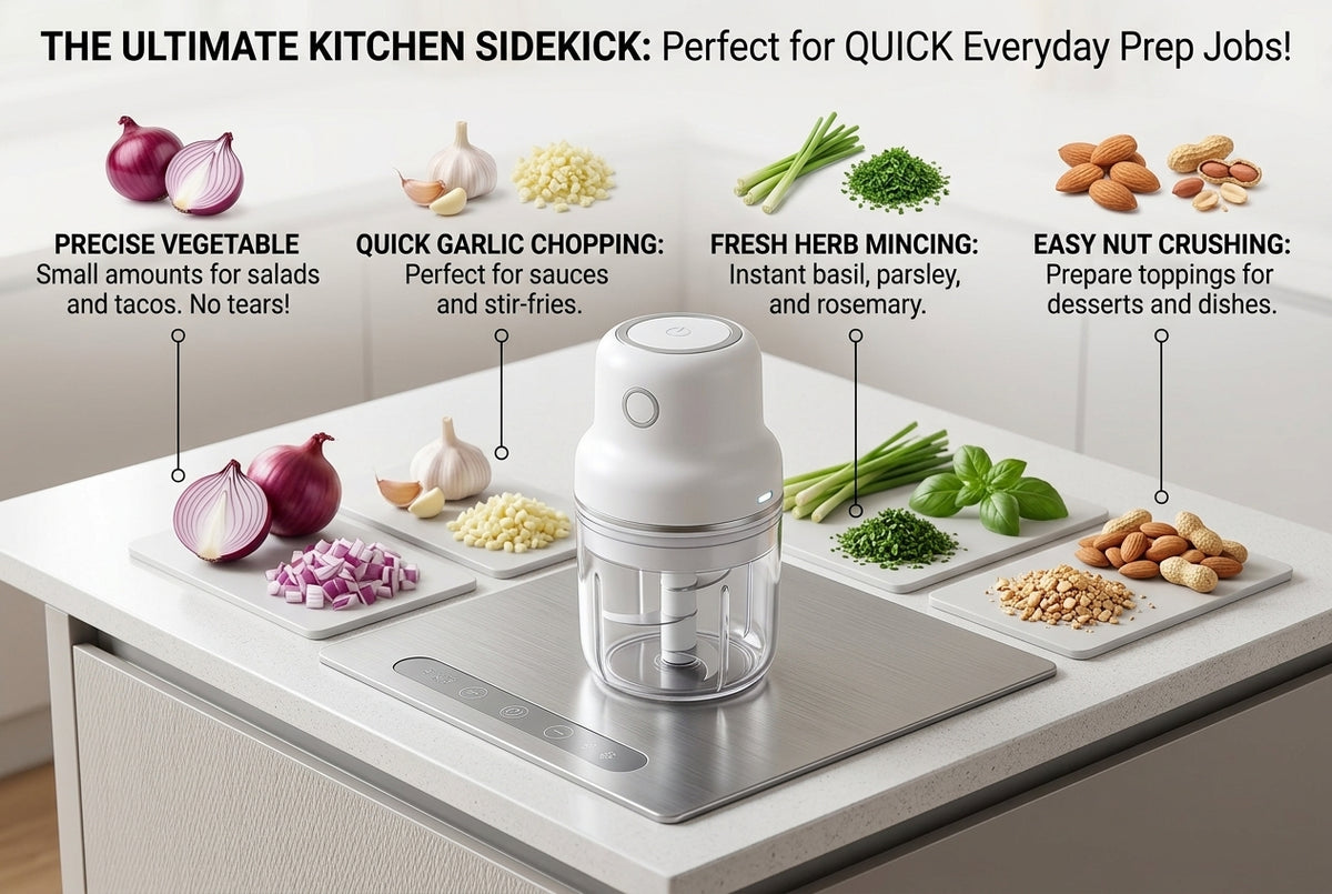 Electric Mini Food Chopper – Rechargeable Compact Vegetable Chopper, Garlic Mincer & Kitchen Food Processor for Onion, Herbs, Nuts & Meal Prep