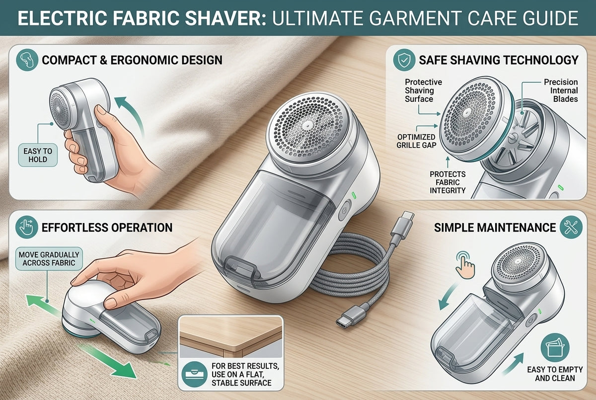 Rechargeable Fabric Shaver – Electric Lint Remover & Sweater Defuzzer for Clothes, Sofa, Blanket, Upholstery and Home Fabrics
