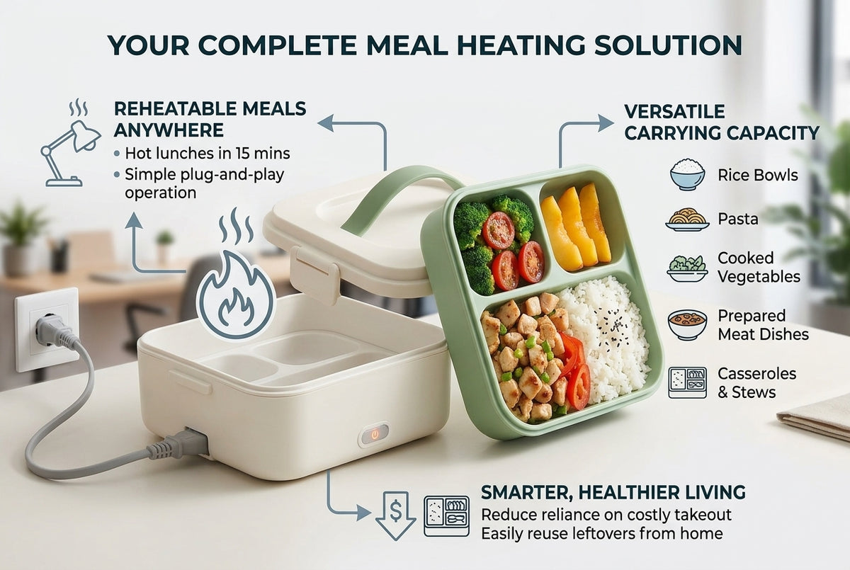 Electric Heated Lunch Box – Portable Food Warmer for Office, Home & Travel, Leak-Resistant Heated Meal Container with Removable Food Tray