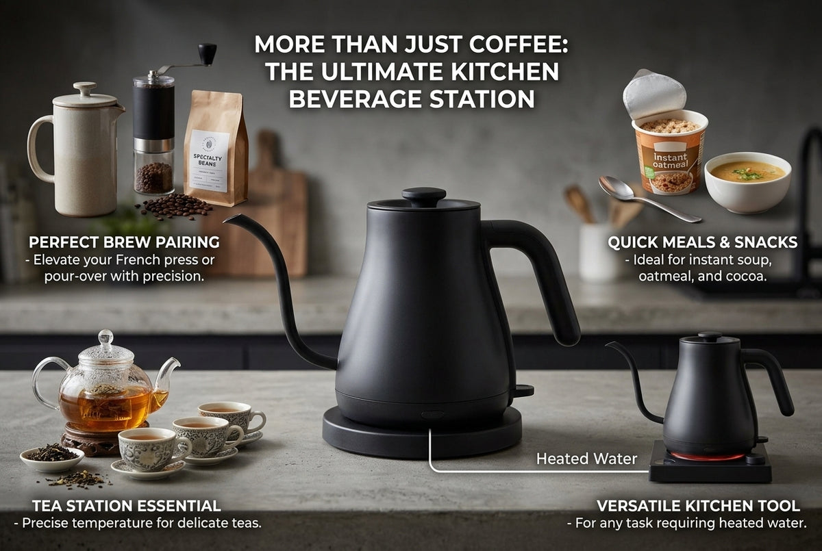 Electric Gooseneck Kettle – Fast-Heating Pour Over Coffee Kettle with Precision Spout, Compact Hot Water Kettle for Coffee, Tea & Home Brewing