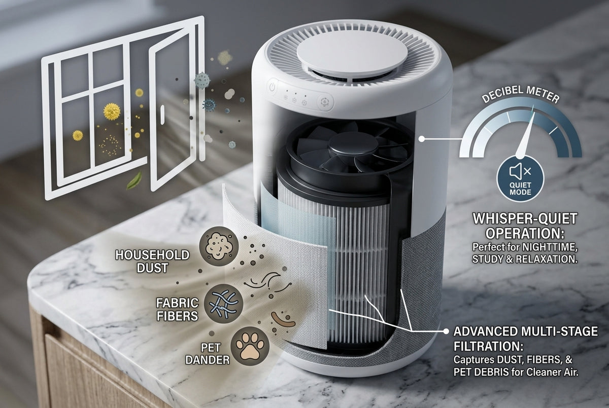 Compact Air Purifier for Bedroom – Small Desktop Air Cleaner with Multi-Layer Filter, Quiet Personal Air Purifier for Office, Dorm & Home