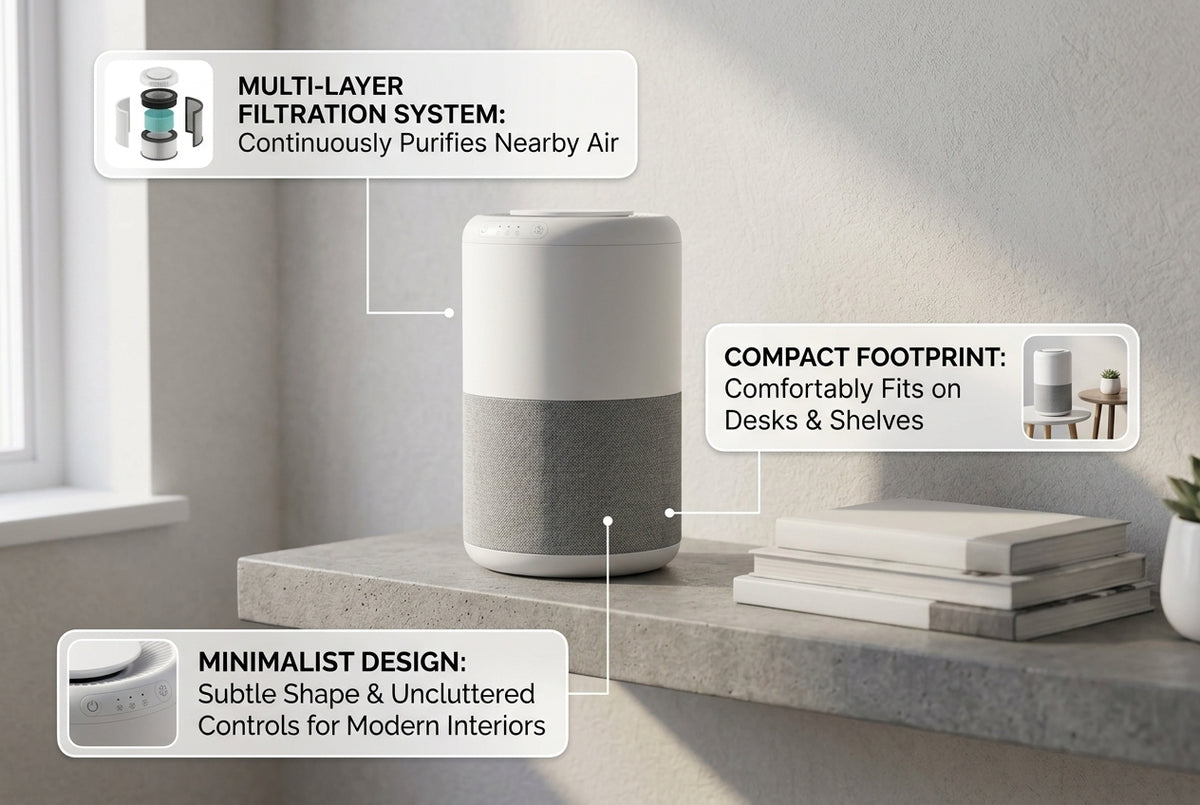 Compact Air Purifier for Bedroom – Small Desktop Air Cleaner with Multi-Layer Filter, Quiet Personal Air Purifier for Office, Dorm & Home