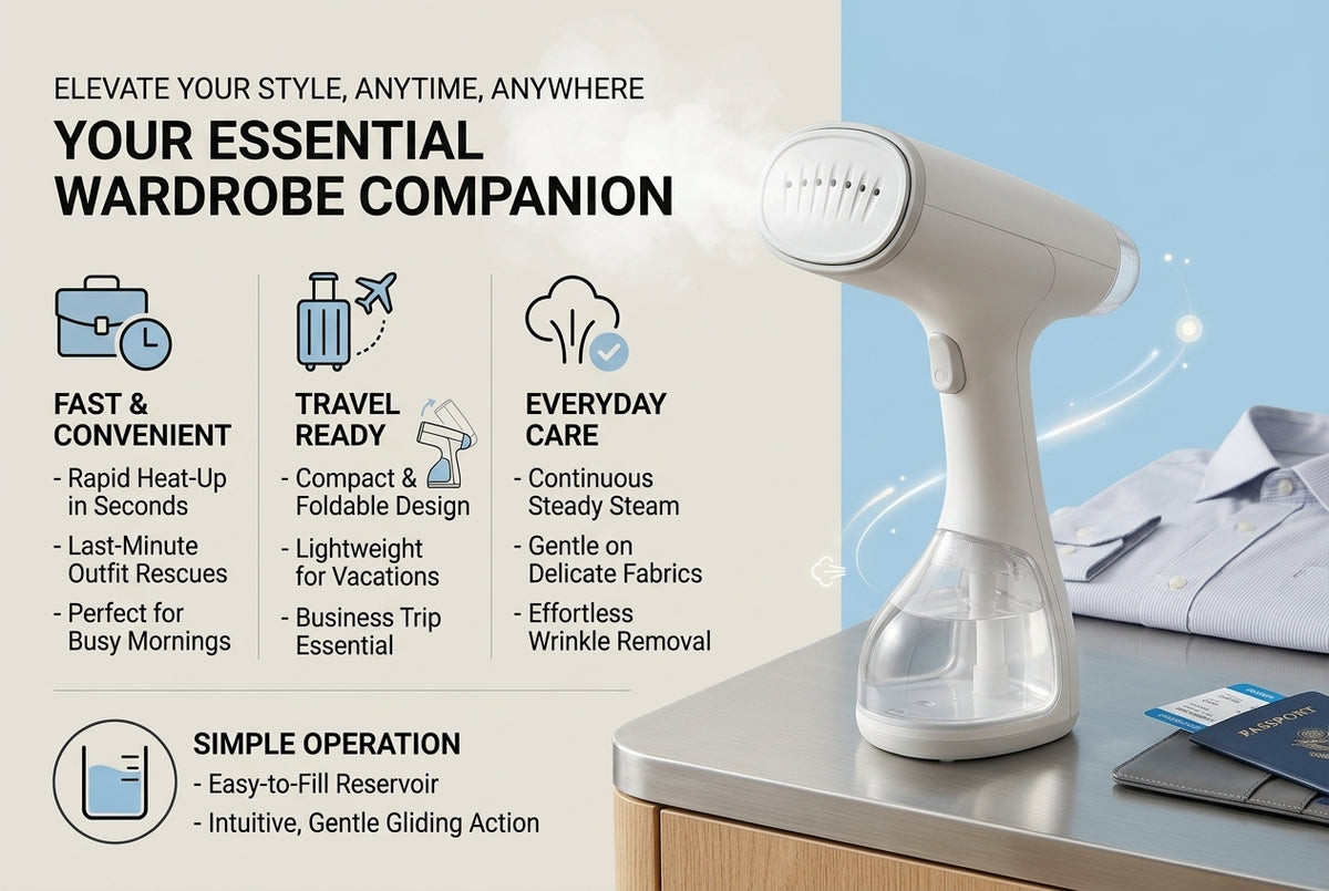 Portable Garment Steamer for Clothes – Compact Handheld Fabric Steamer, Fast-Heat Travel Clothes Steamer for Shirts, Dresses, Curtains & Home Use