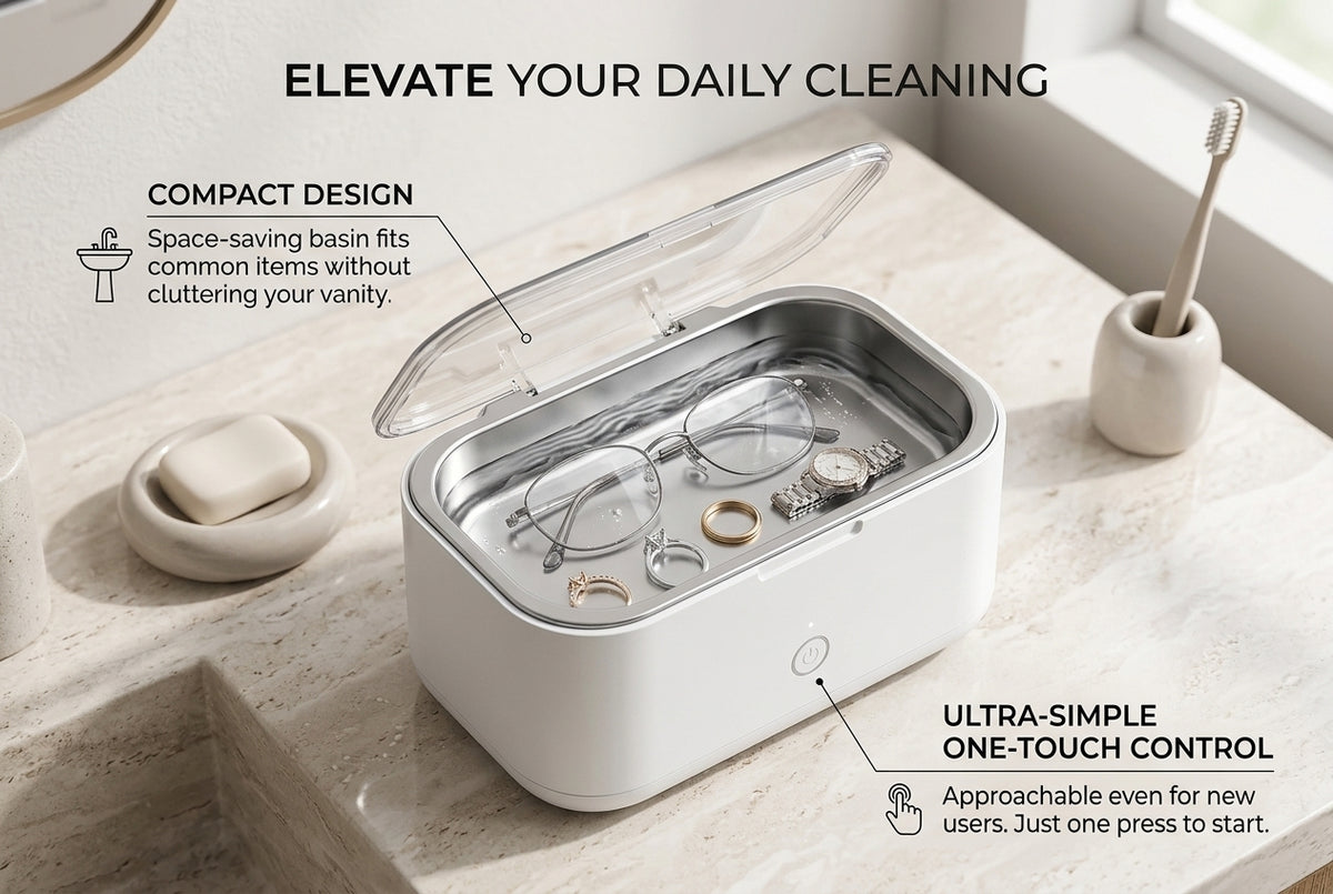 Ultrasonic Jewelry Cleaner Machine – Compact Cleaning Bath for Rings, Eyeglasses, Watches, Metal Accessories & Small Household Items