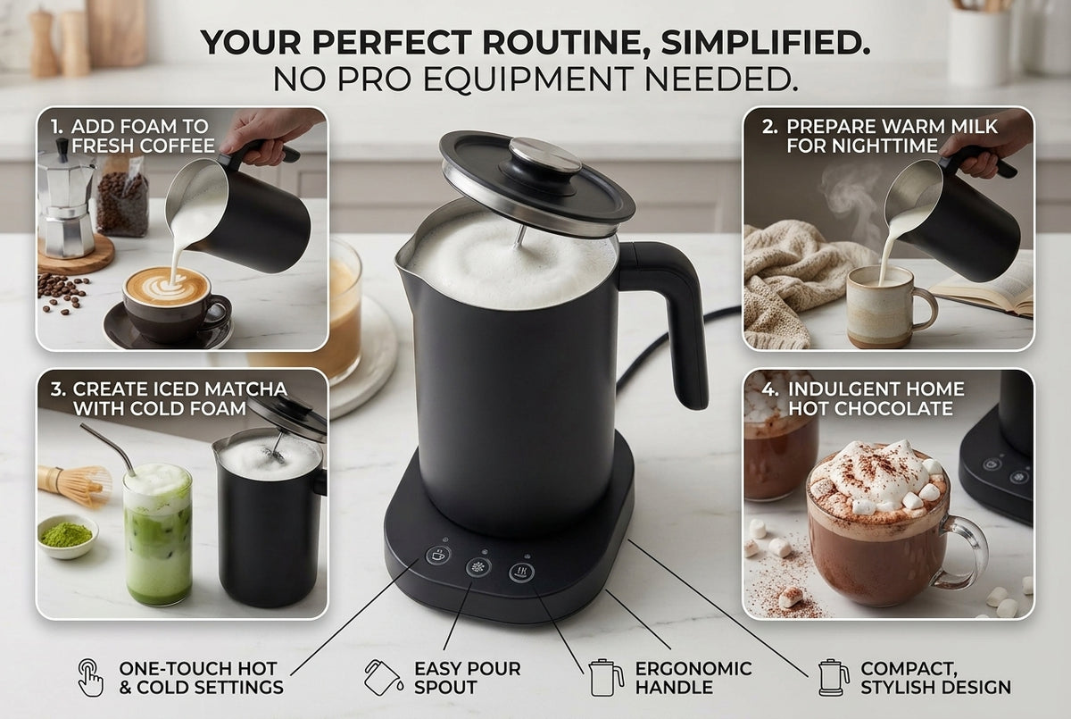 Electric Milk Frother and Warmer – Automatic Hot & Cold Foam Maker, Compact Coffee Frother for Latte, Cappuccino, Matcha & Hot Chocolate