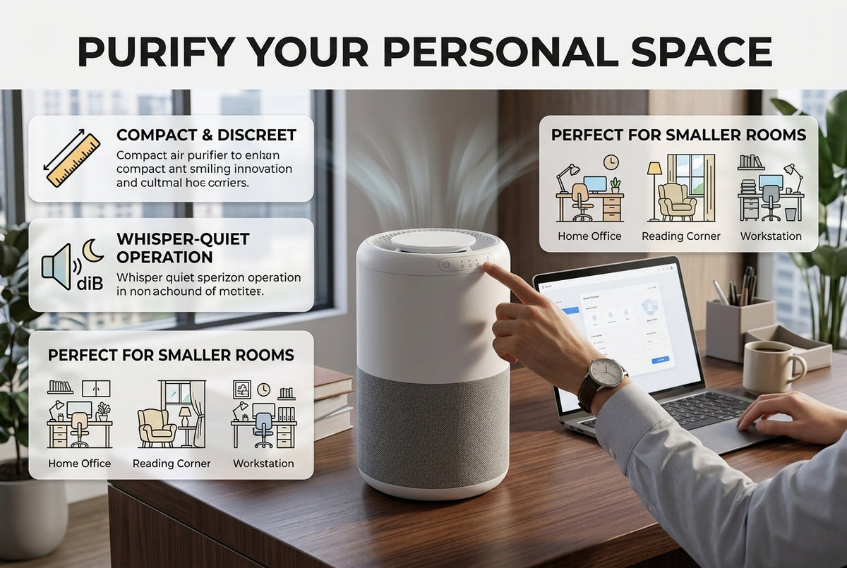 Compact Air Purifier for Bedroom – Small Desktop Air Cleaner with Multi-Layer Filter, Quiet Personal Air Purifier for Office, Dorm & Home