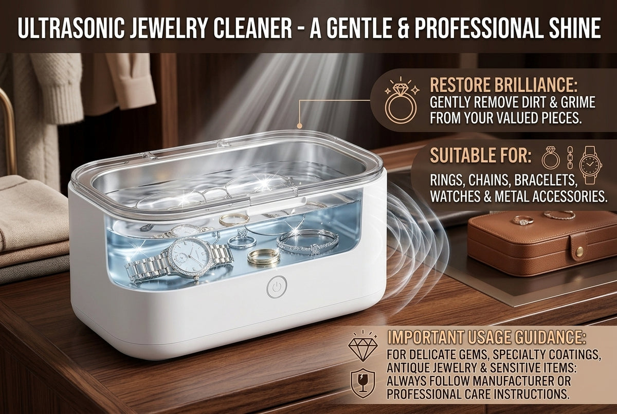 Ultrasonic Jewelry Cleaner Machine – Compact Cleaning Bath for Rings, Eyeglasses, Watches, Metal Accessories & Small Household Items