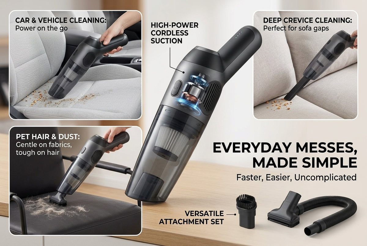 Cordless Handheld Vacuum Cleaner – Portable High-Power Mini Car Vacuum, Rechargeable Hand Vacuum for Home, Sofa, Pet Hair, Keyboard & Auto Interior