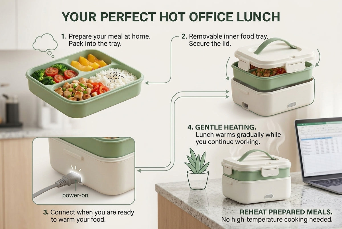Electric Heated Lunch Box – Portable Food Warmer for Office, Home & Travel, Leak-Resistant Heated Meal Container with Removable Food Tray