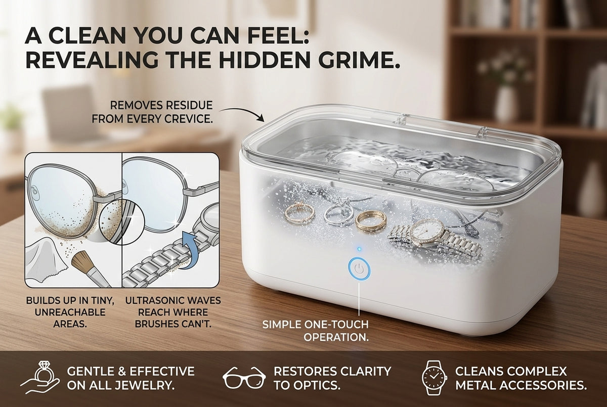 Ultrasonic Jewelry Cleaner Machine – Compact Cleaning Bath for Rings, Eyeglasses, Watches, Metal Accessories & Small Household Items