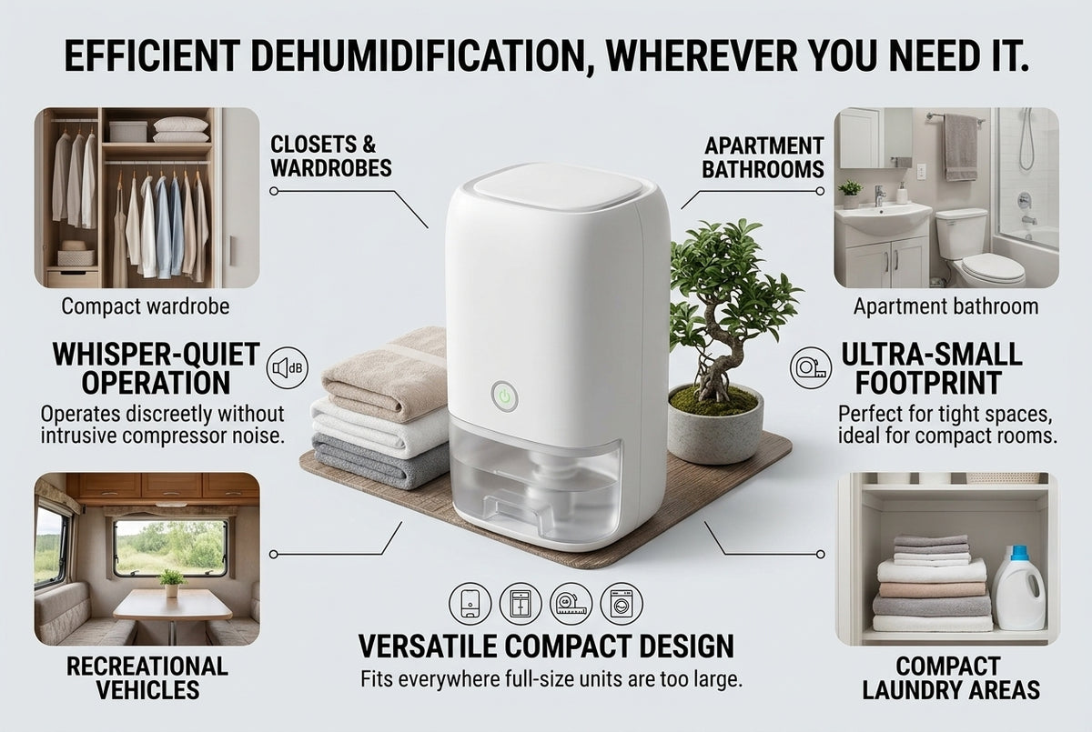 Mini Dehumidifier for Bedroom & Bathroom – Compact Quiet Moisture Collector for Closet, RV, Laundry Room, Small Room & Home
