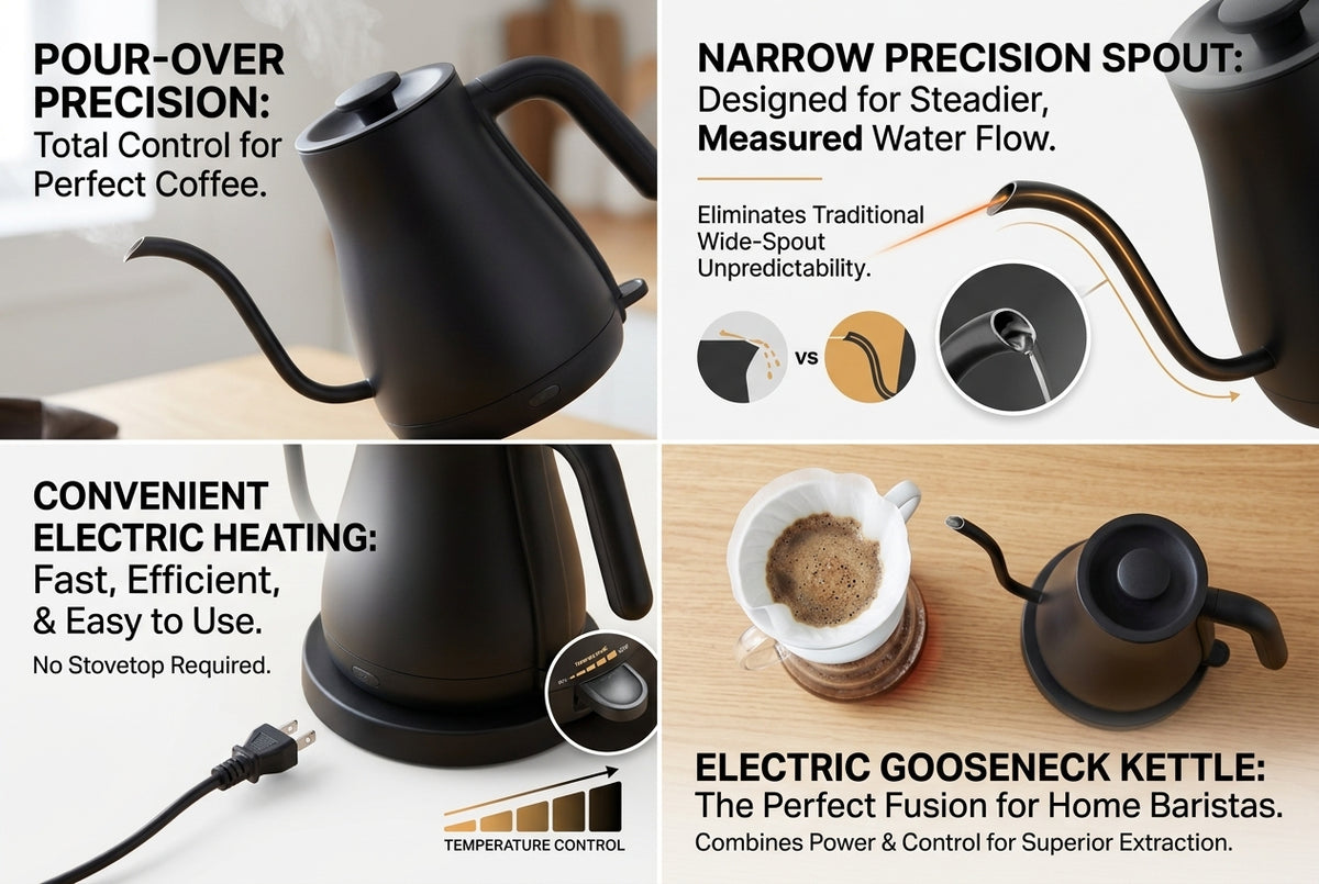 Electric Gooseneck Kettle – Fast-Heating Pour Over Coffee Kettle with Precision Spout, Compact Hot Water Kettle for Coffee, Tea & Home Brewing