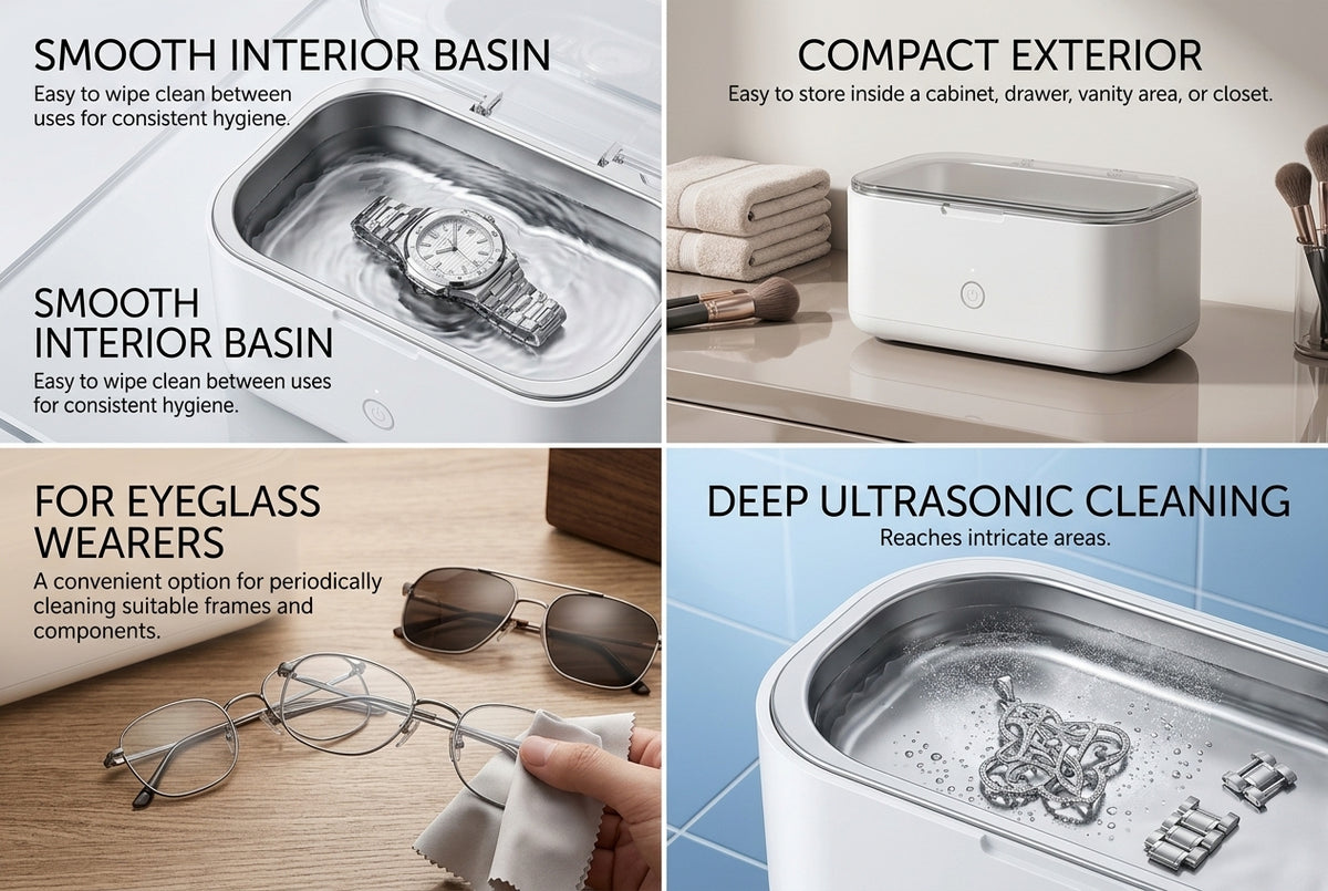 Ultrasonic Jewelry Cleaner Machine – Compact Cleaning Bath for Rings, Eyeglasses, Watches, Metal Accessories & Small Household Items