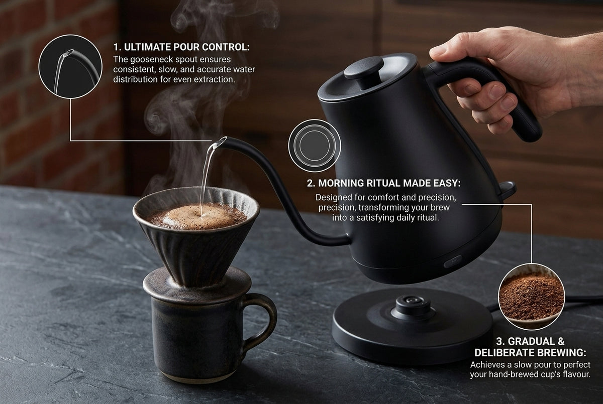Electric Gooseneck Kettle – Fast-Heating Pour Over Coffee Kettle with Precision Spout, Compact Hot Water Kettle for Coffee, Tea & Home Brewing