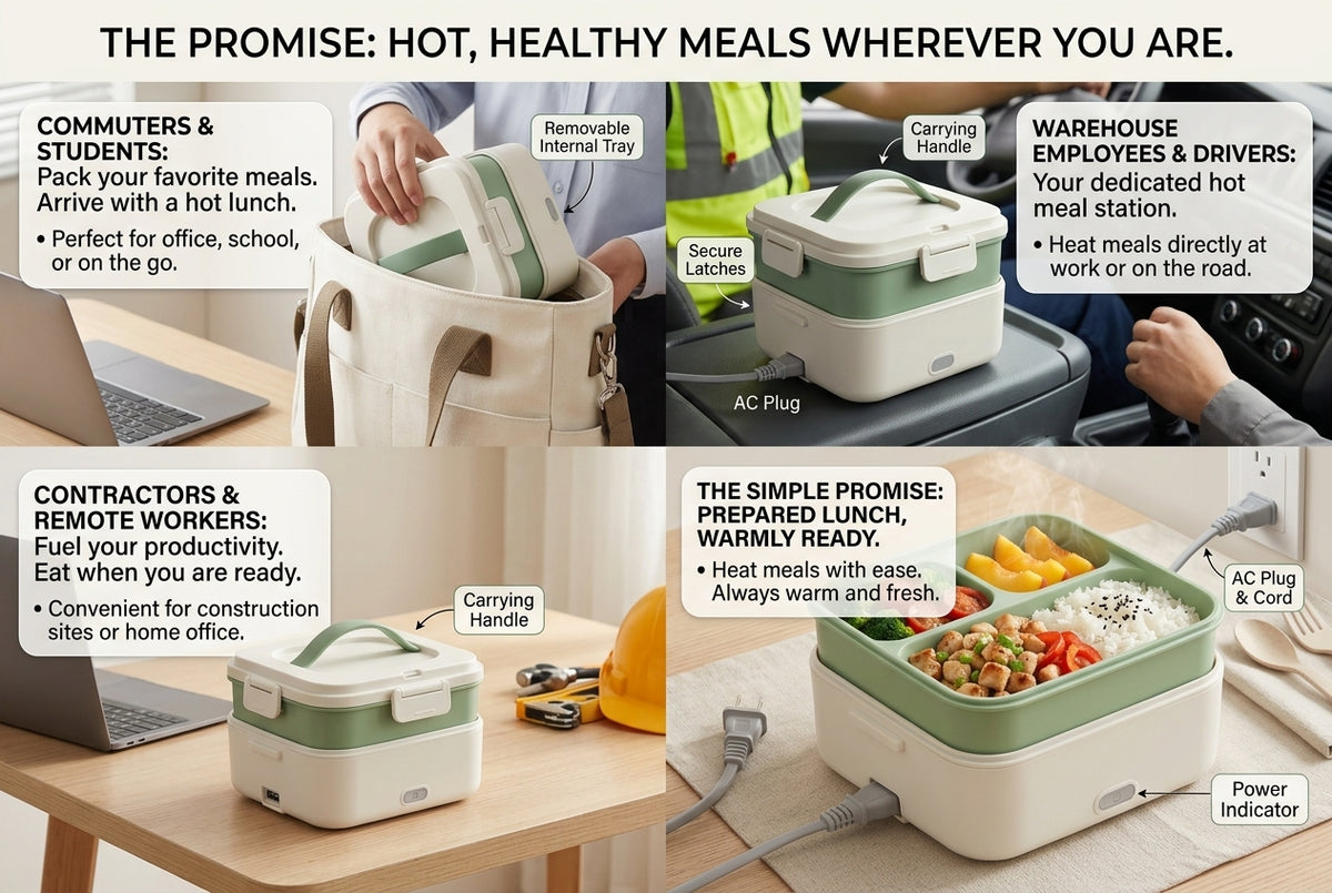 Electric Heated Lunch Box – Portable Food Warmer for Office, Home & Travel, Leak-Resistant Heated Meal Container with Removable Food Tray