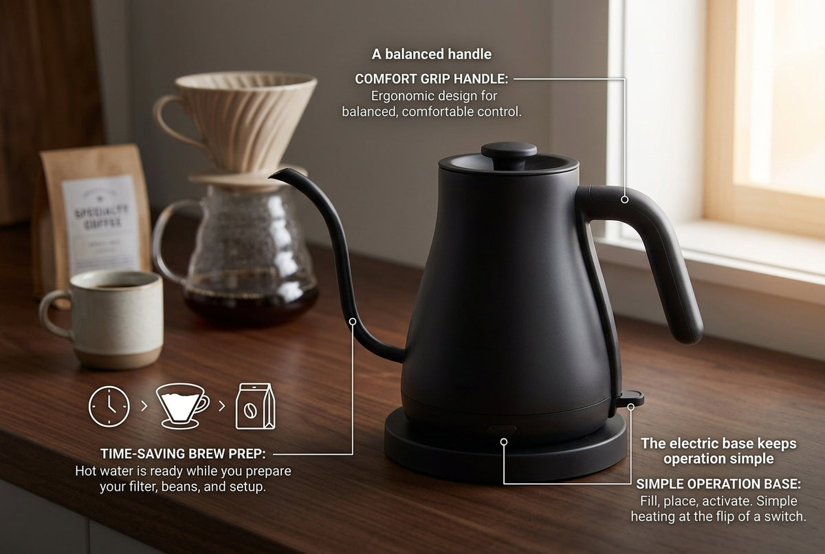 Electric Gooseneck Kettle – Fast-Heating Pour Over Coffee Kettle with Precision Spout, Compact Hot Water Kettle for Coffee, Tea & Home Brewing