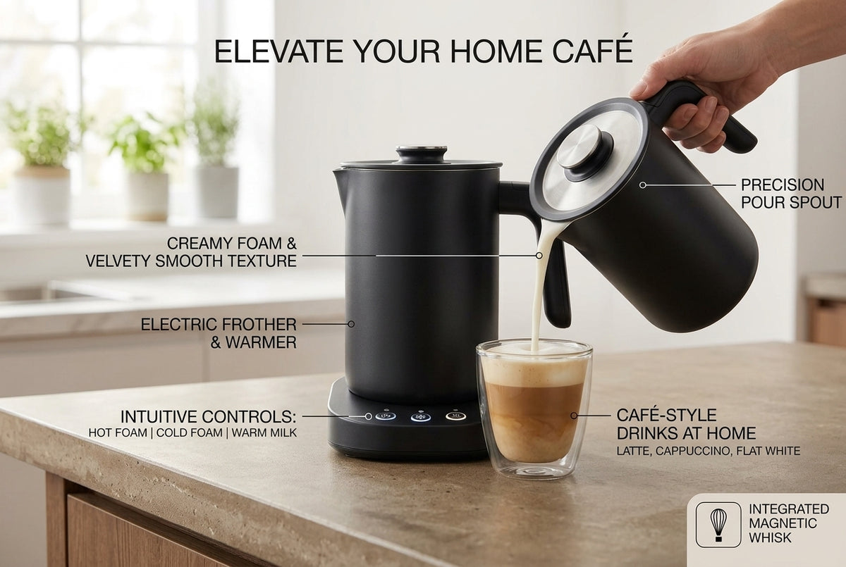 Electric Milk Frother and Warmer – Automatic Hot & Cold Foam Maker, Compact Coffee Frother for Latte, Cappuccino, Matcha & Hot Chocolate