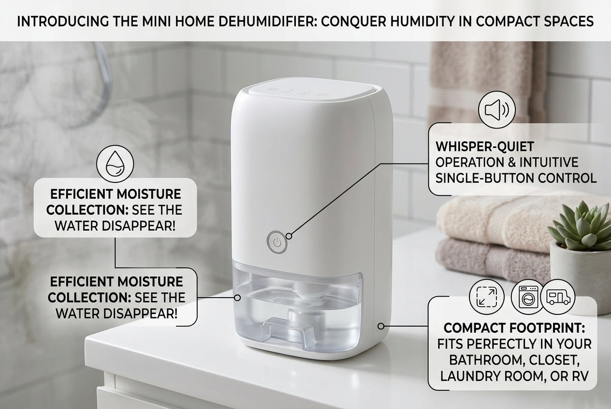 Mini Dehumidifier for Bedroom & Bathroom – Compact Quiet Moisture Collector for Closet, RV, Laundry Room, Small Room & Home
