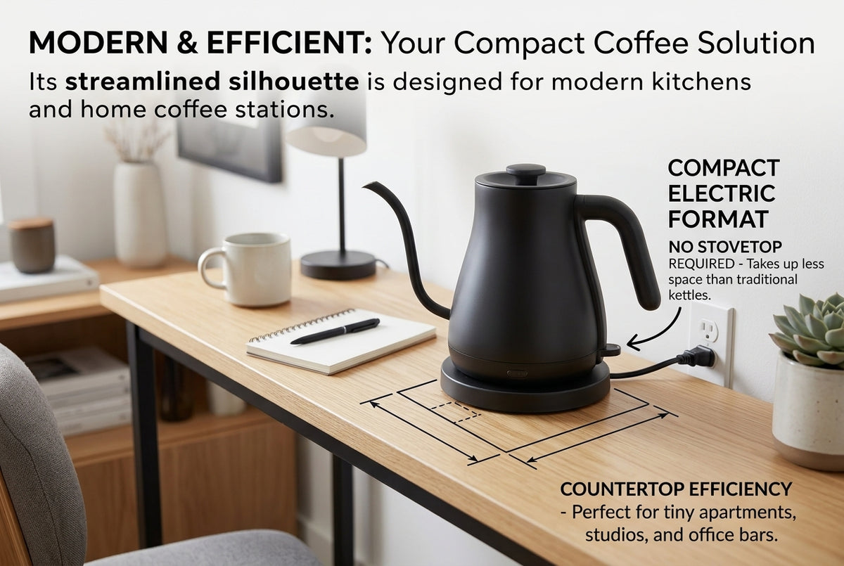 Electric Gooseneck Kettle – Fast-Heating Pour Over Coffee Kettle with Precision Spout, Compact Hot Water Kettle for Coffee, Tea & Home Brewing