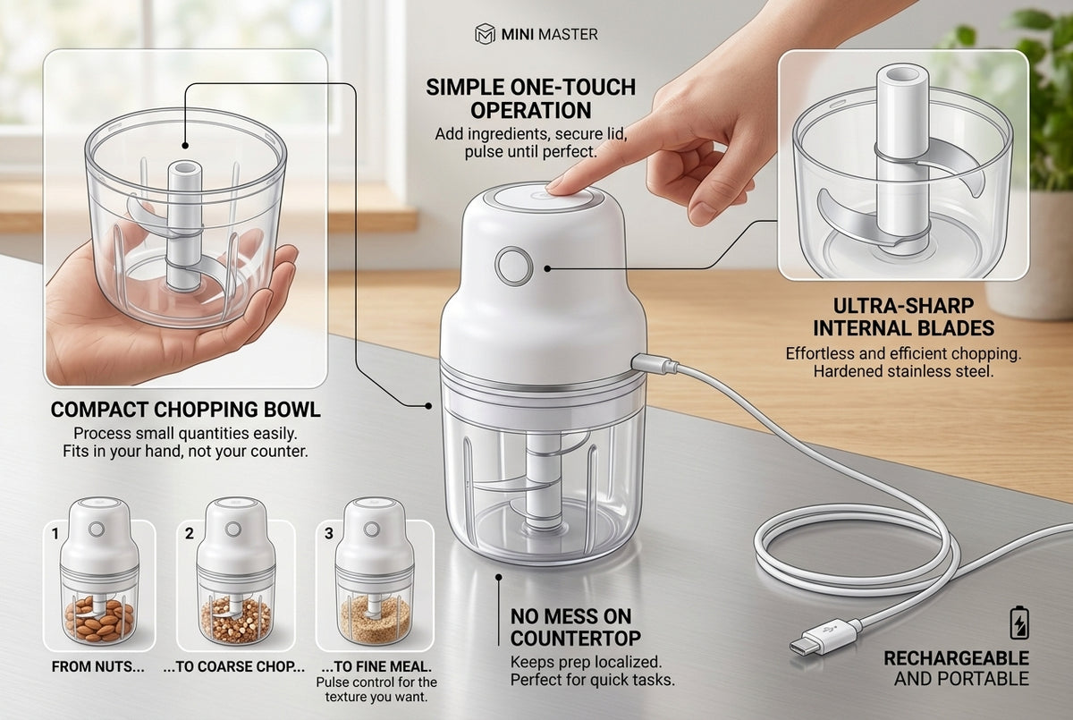 Electric Mini Food Chopper – Rechargeable Compact Vegetable Chopper, Garlic Mincer & Kitchen Food Processor for Onion, Herbs, Nuts & Meal Prep