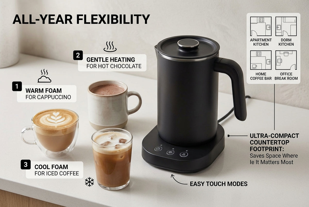 Electric Milk Frother and Warmer – Automatic Hot & Cold Foam Maker, Compact Coffee Frother for Latte, Cappuccino, Matcha & Hot Chocolate
