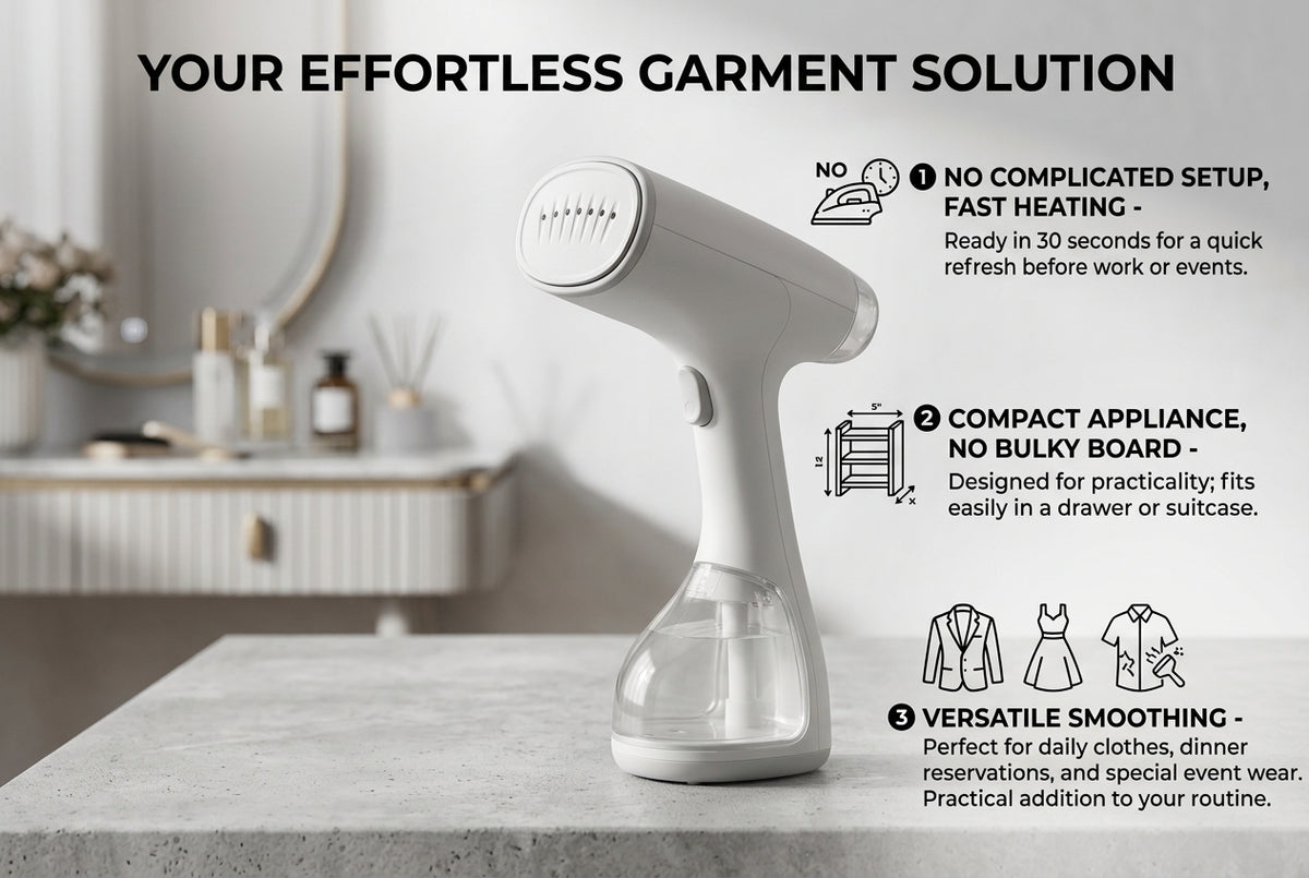 Portable Garment Steamer for Clothes – Compact Handheld Fabric Steamer, Fast-Heat Travel Clothes Steamer for Shirts, Dresses, Curtains & Home Use