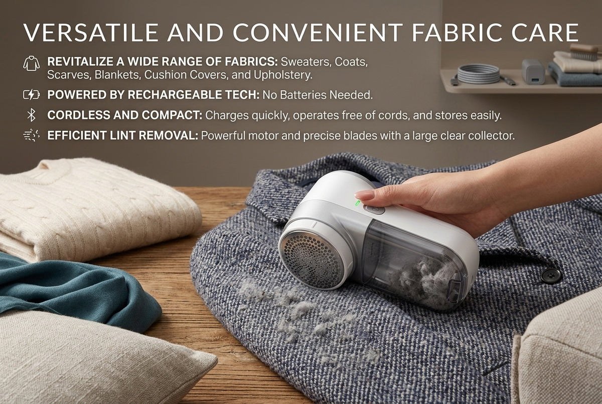 Rechargeable Fabric Shaver – Electric Lint Remover & Sweater Defuzzer for Clothes, Sofa, Blanket, Upholstery and Home Fabrics