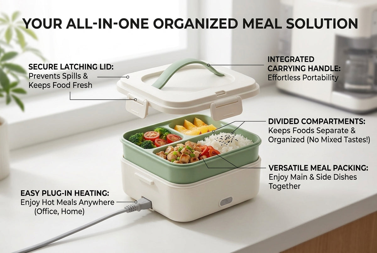 Electric Heated Lunch Box – Portable Food Warmer for Office, Home & Travel, Leak-Resistant Heated Meal Container with Removable Food Tray