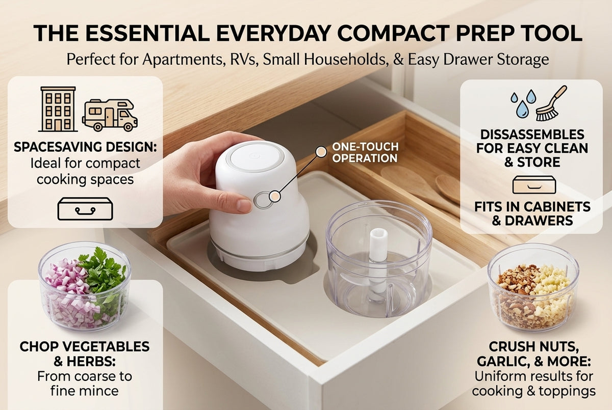 Electric Mini Food Chopper – Rechargeable Compact Vegetable Chopper, Garlic Mincer & Kitchen Food Processor for Onion, Herbs, Nuts & Meal Prep