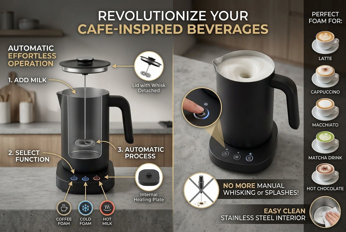 Electric Milk Frother and Warmer – Automatic Hot & Cold Foam Maker, Compact Coffee Frother for Latte, Cappuccino, Matcha & Hot Chocolate