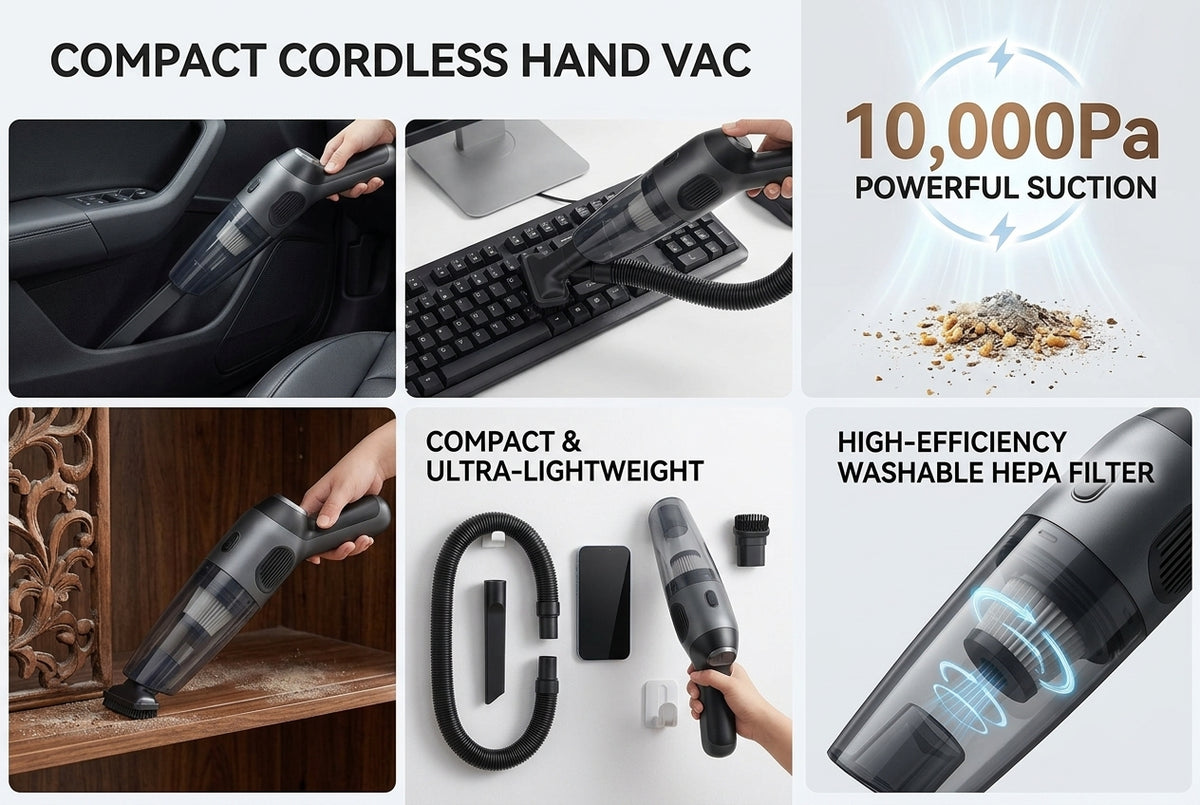 Cordless Handheld Vacuum Cleaner – Portable High-Power Mini Car Vacuum, Rechargeable Hand Vacuum for Home, Sofa, Pet Hair, Keyboard & Auto Interior