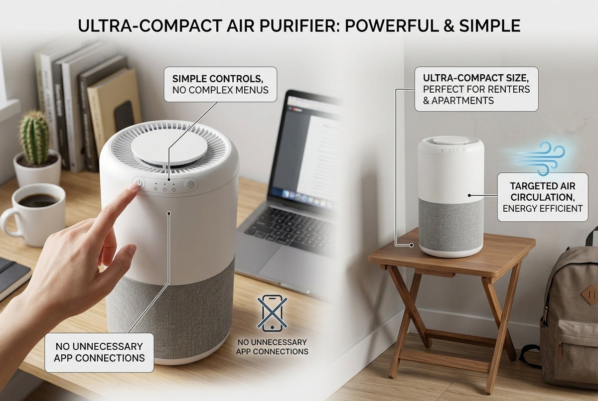 Compact Air Purifier for Bedroom – Small Desktop Air Cleaner with Multi-Layer Filter, Quiet Personal Air Purifier for Office, Dorm & Home