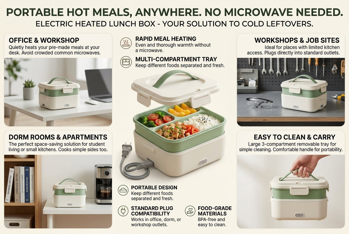 Electric Heated Lunch Box – Portable Food Warmer for Office, Home & Travel, Leak-Resistant Heated Meal Container with Removable Food Tray