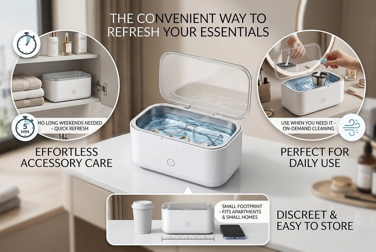 Ultrasonic Jewelry Cleaner Machine – Compact Cleaning Bath for Rings, Eyeglasses, Watches, Metal Accessories & Small Household Items
