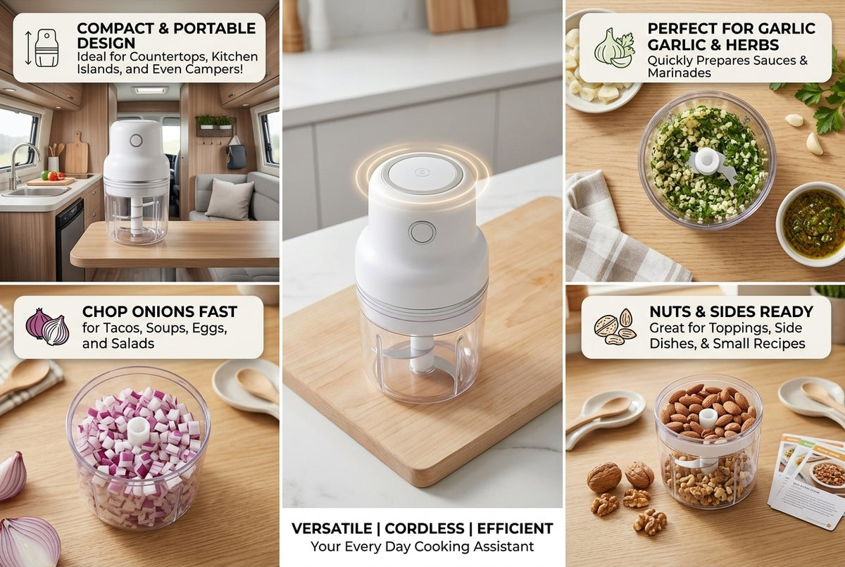 Electric Mini Food Chopper – Rechargeable Compact Vegetable Chopper, Garlic Mincer & Kitchen Food Processor for Onion, Herbs, Nuts & Meal Prep